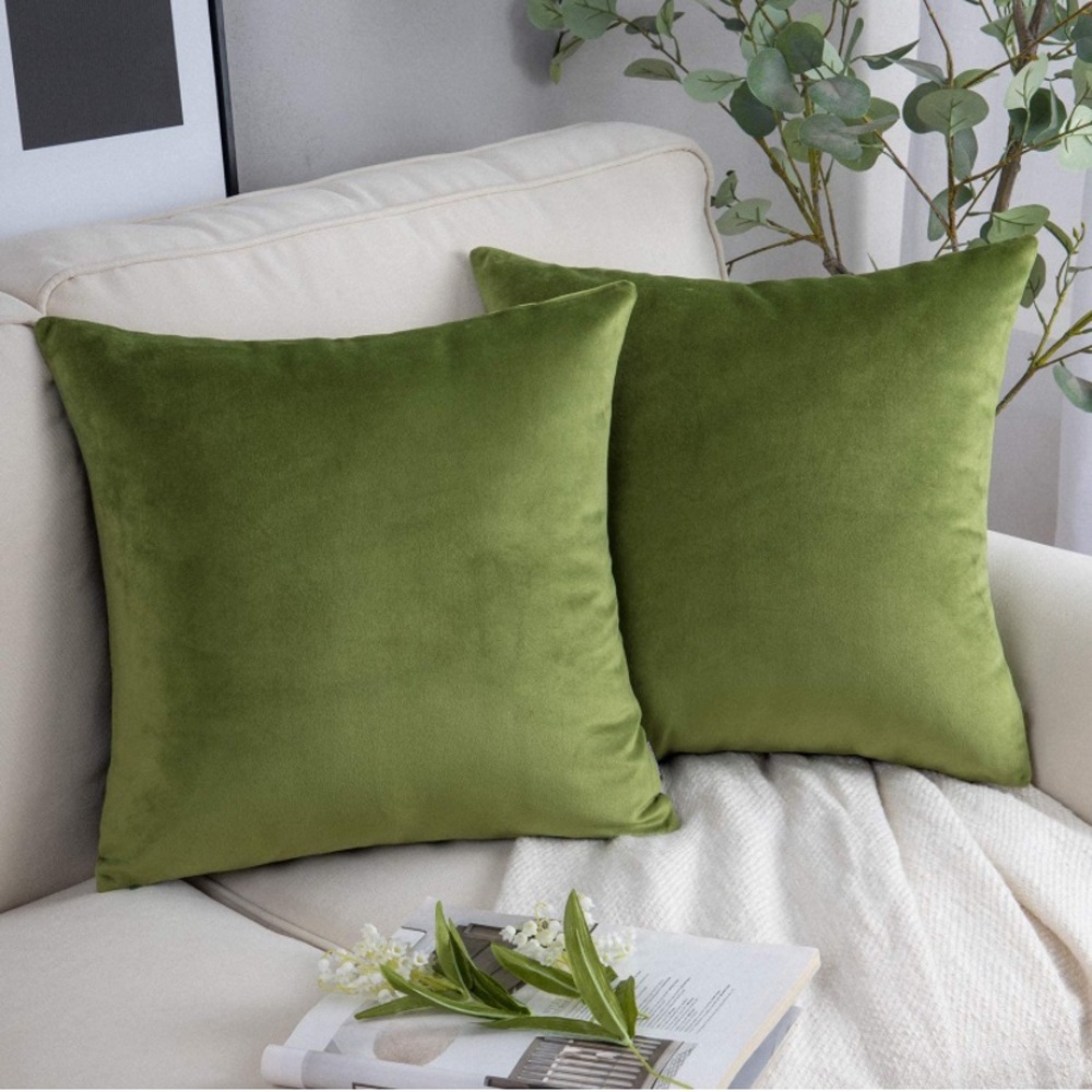 18x18 2 Pack Green Velvet Pillow Covers